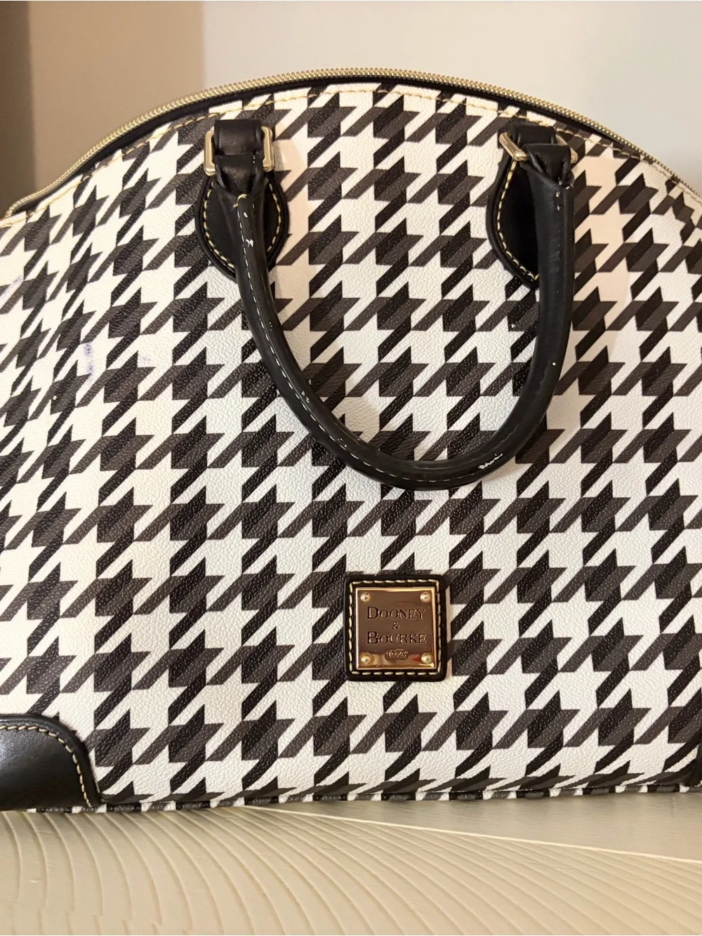 Dooney & Bourke Black and White Houndstooth Satchel
